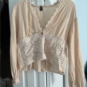 SHEIN Cream Crochet Lace Blouse